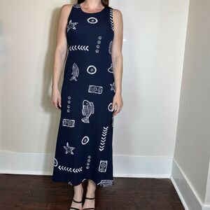 Vintage Maxi Dress with Fish Print Perfect for Summer, Fits like a M/L